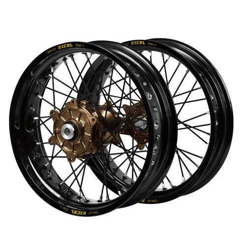 Kawasaki Haan Cush Drive Magnesium Hubs / Excel Black Rims Supermoto / Black Spokes Wheel Set