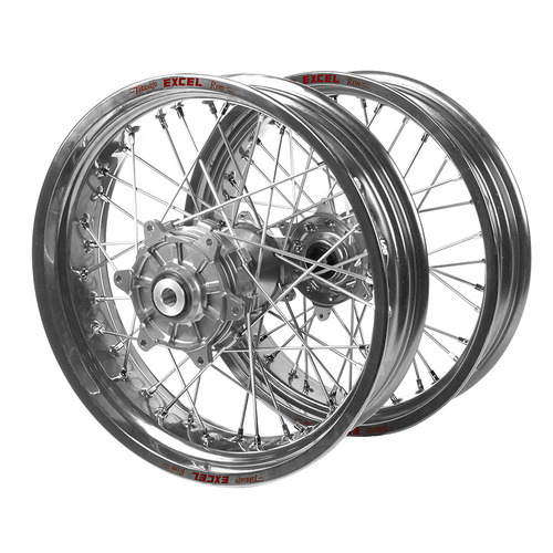 Kawasaki Haan Cush Drive Silver Hubs / Excel Silver Rims Supermoto Wheel Set