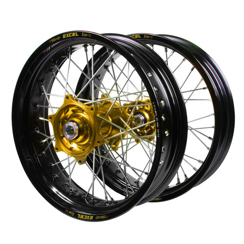 Kawasaki Haan Gold Hubs / Excel Black Rims Supermotard Wheel Set