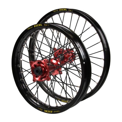 KTM Haan Red Hubs / Excel JNR Black Rims / Black Spokes Wheel Set 85 SX (Small Wheel) 2012-2020 (17*1.40 / 14*1.60 OE)