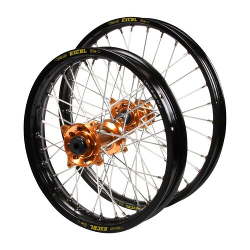 KTM Haan Orange Hubs / Excel JNR Black Rims Wheel Set 65 SX 2002-2015 (14*1.60 / 12*1.60 OE)