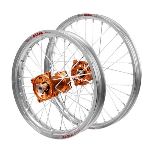 KTM Haan Orange Hubs / Excel JNR Silver Rims Wheel Set 85 SX (Big Wheel) 2012-2020 (19*1.40 / 16*1.85 OE)