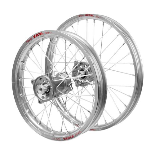 KTM Haan Silver Hubs / Excel JNR Silver Rims Wheel Set 85 SX (Big Wheel) 2004-2011 (19*1.40 / 16*1.85 OE)