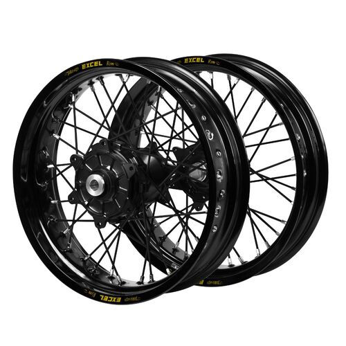 KTM Haan Cush Drive Black Hubs / Excel Black Rims Supermoto / Black Spokes Wheel Set
