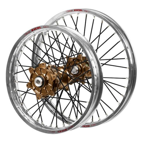 Husaberg Haan Cush Drive Magnesium Hubs / Excel Silver Rims / Black Spokes Wheel Set