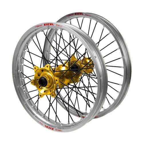 KTM Adventure Haan Gold Hubs / Excel Silver Rims / Black Spokes Wheel Set 950 ADVENTURE 2003-2006 (17*3.5 / 17*4.25)