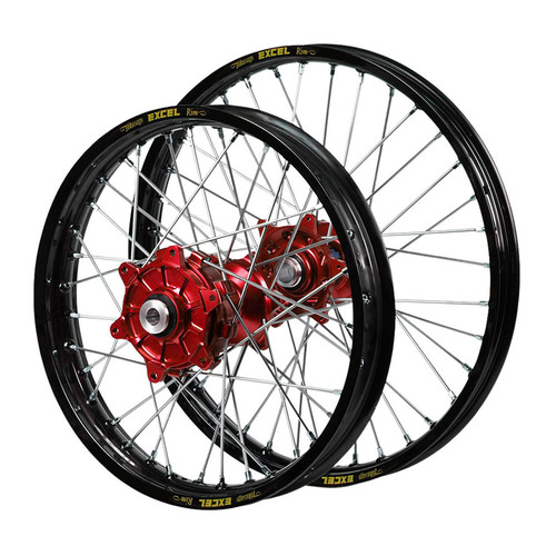 Gas Gas Haan Cush Drive Red Hubs / Excel Black Rims Wheel Set MC 350 F 2022-2023 (21*1.6 / 18*2.15)