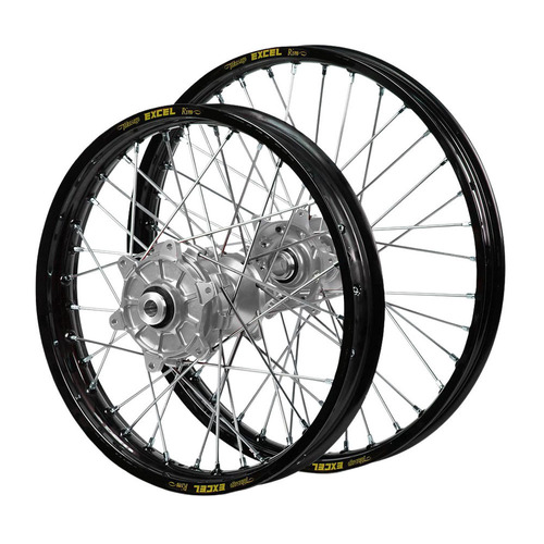 Gas Gas Haan Cush Drive Silver Hubs / Excel Black Rims Wheel Set MC 450 F Troy Lee Designs 2022 (21*1.6 / 18*2.15)