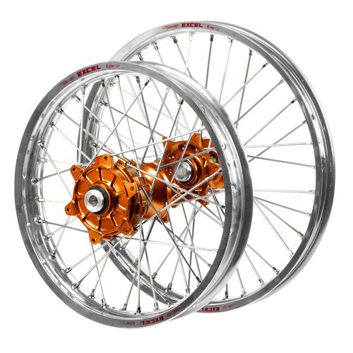 Gas Gas Haan Cush Drive Orange Hubs / Excel Silver Rims Wheel Set MC 350 F 2022-2023 (21*1.6 / 19*2.15 OE)