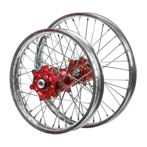 Gas Gas Haan Cush Drive Red Hubs / Excel Silver Rims Wheel Set EX 350 F 2021-2023 (21*1.6 / 18*2.15 OE)