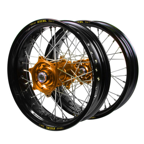 Husqvarna Haan Orange Hubs / Excel Black Rims Supermotard Wheel Set