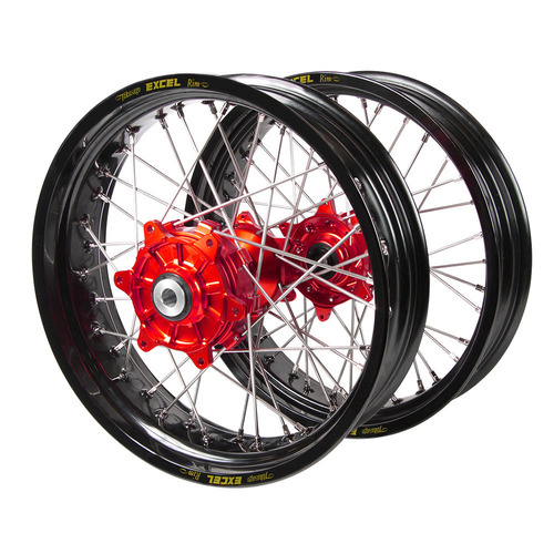 Gas Gas Haan Cush Drive Red Hubs / Excel Black Rims Supermoto Wheel Set EC 300 2024 (17*3.5 / 17*4.25)