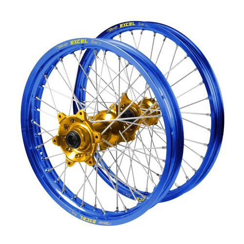 Gas Gas Haan Gold Hubs / Excel Blue Rims Wheel Set MC 125 2021-2023 (21*1.6 / 18*2.15)