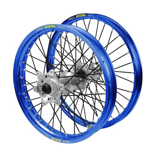 Gas Gas Haan Silver Hubs / Excel Blue Rims / Black Spokes Wheel Set MC 125 2021-2023 (21*1.6 / 18*2.15)