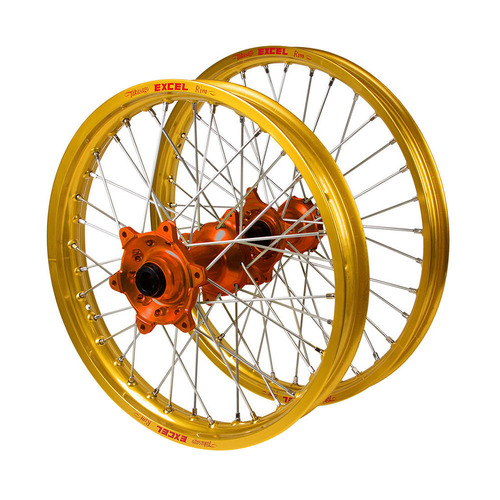 Gas Gas Haan Orange Hubs / Excel Gold Rims Wheel Set MC 125 2021-2023 (21*1.6 / 18*2.15)