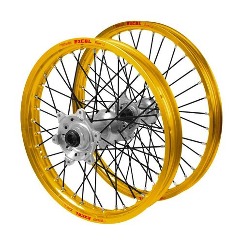 Gas Gas Haan Silver Hubs / Excel Gold Rims / Black Spokes Wheel Set MC 125 2021-2023 (21*1.6 / 18*2.15)