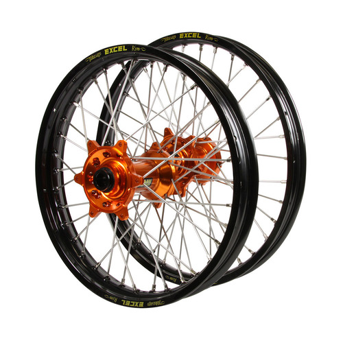 Gas Gas Haan Orange Hubs / Excel Black Rims Wheel Set MC 125 2021-2023 (21*1.6 / 19*2.15 OE)