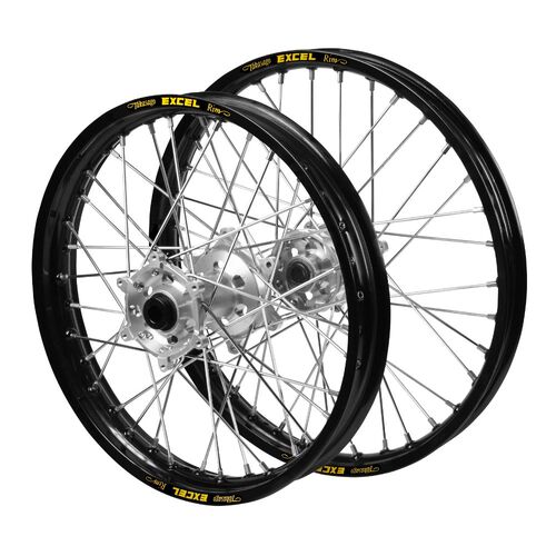 Gas Gas Haan Silver Hubs / Excel Black Rims Wheel Set MC 125 2024 (21*1.6 / 19*2.15 OE)