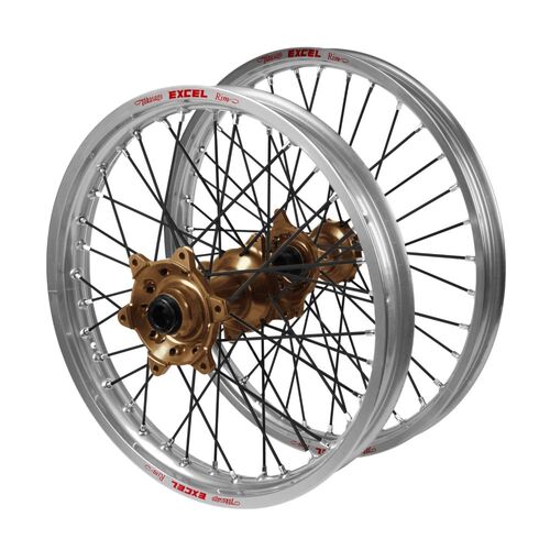 Gas Gas Haan Magnesium Hubs / Excel Silver Rims / Black Spokes Wheel Set MC 125 2021-2023 (21*1.6 / 19*2.15 OE)