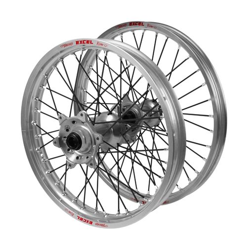 Gas Gas Haan Silver Hubs / Excel Silver Rims / Black Spokes Wheel Set MC 125 2021-2023 (21*1.6 / 18*2.15)