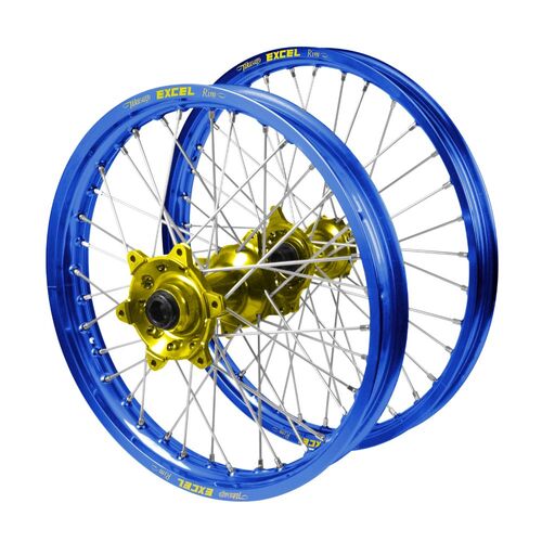 Gas Gas Haan Yellow Hubs / Excel Blue Rims Wheel Set MC 125 2024 (21*1.6 / 18*2.15)