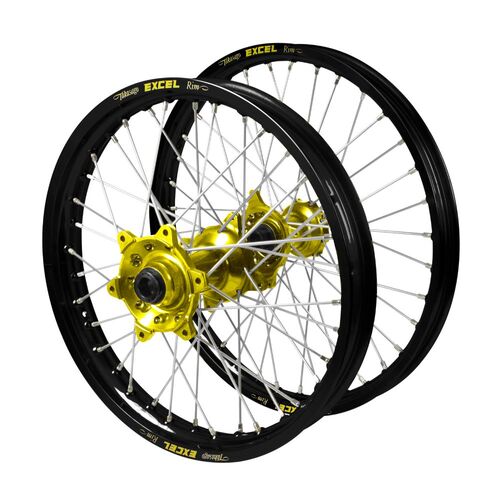 Gas Gas Haan Yellow Hubs / Excel Black Rims Wheel Set MC 125 2024 (21*1.6 / 18*2.15)