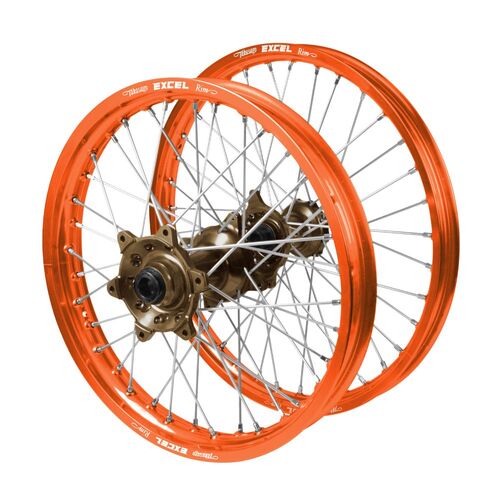 Gas Gas Haan Magnesium Hubs / Excel Orange Rims Wheel Set MC 125 2024 (21*1.6 / 18*2.15)