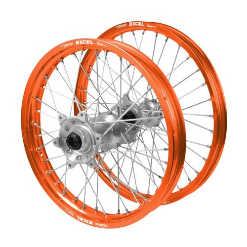 Gas Gas Haan Silver Hubs / Excel Orange Rims Wheel Set MC 125 2024 (21*1.6 / 18*2.15)