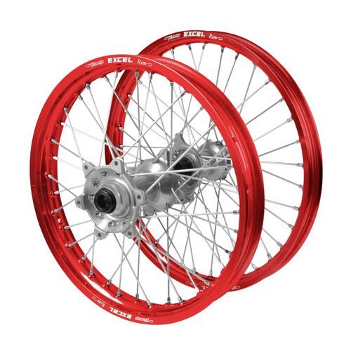 Gas Gas Haan Silver Hubs / Excel Red Rims Wheel Set MC 125 2024 (21*1.6 / 18*2.15)