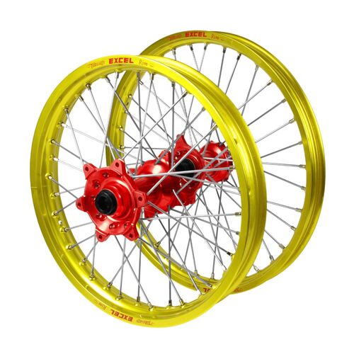 Gas Gas Haan Red Hubs / Excel Yellow Rims Wheel Set MC 125 2024 (21*1.6 / 18*2.15)