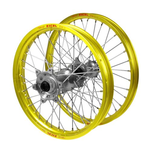 Gas Gas Haan Silver Hubs / Excel Yellow Rims Wheel Set MC 125 2024 (21*1.6 / 18*2.15)