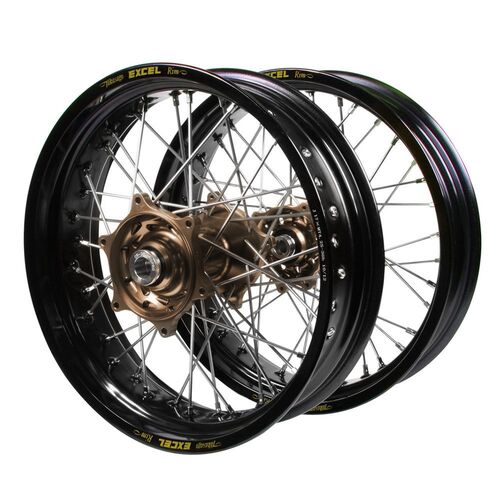 Gas Gas Haan Magnesium Hubs / Excel Black Rims Supermotard Wheel Set MC 125 2021-2023 (17*3.5 / 17*4.25)