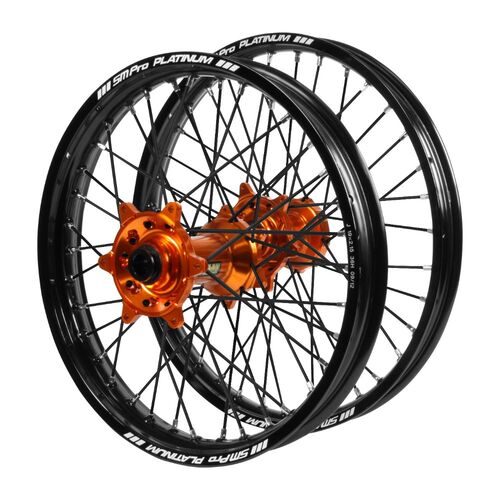 KTM Adventure Haan Orange Hubs / SM Pro Platinum Black Rims / Black Spokes Wheel Set 1090 ADVENTURE R 2017-2024 (19*2.50 / 17*4.25)