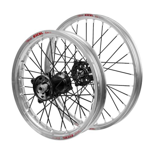 Suzuki Haan Black Hubs / Excel JNR Silver Rims / Black Spokes Wheel Set RM 80 (Small Wheel) 1990-2001 (17*1.40 / 14*1.60 OE)