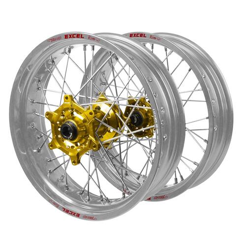 Suzuki Haan Gold Hubs / Excel Silver Rims Supermotard Wheel Set