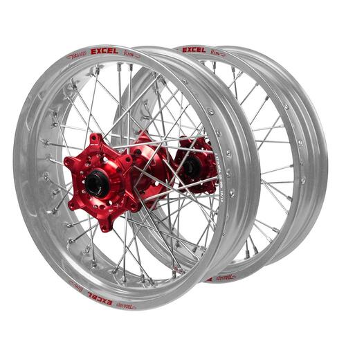 Suzuki Haan Red Hubs / Excel Silver Rims Supermotard Wheel Set
