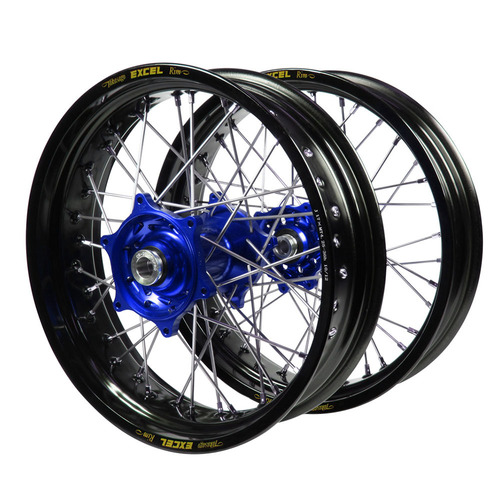 Suzuki Haan Blue Hubs / Excel Black Rims Supermotard Wheel Set