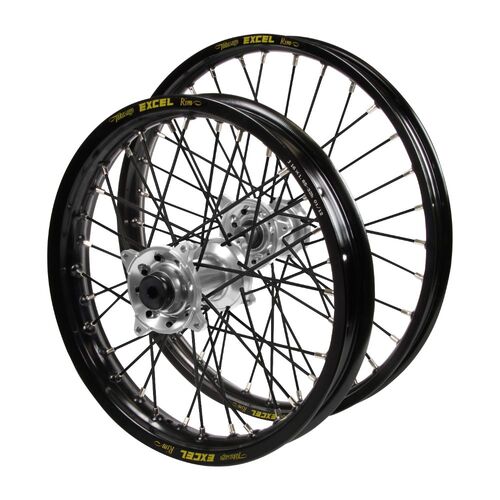 Yamaha Haan Silver Hubs / Excel JNR Black Rims / Black Spokes Wheel Set YZ 85 LW (Big Wheel) 2002-2024 (17*1.40 / 14*1.60)