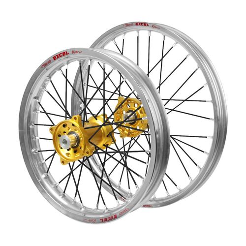 Yamaha Haan Gold Hubs / Excel JNR Silver Rims / Black Spokes Wheel Set YZ 80 LW (Big Wheel) 1993-2001 (19*1.40 / 16*1.85 OE)