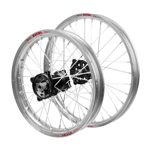 Yamaha Haan Black Hubs / Excel JNR Silver Rims Wheel Set