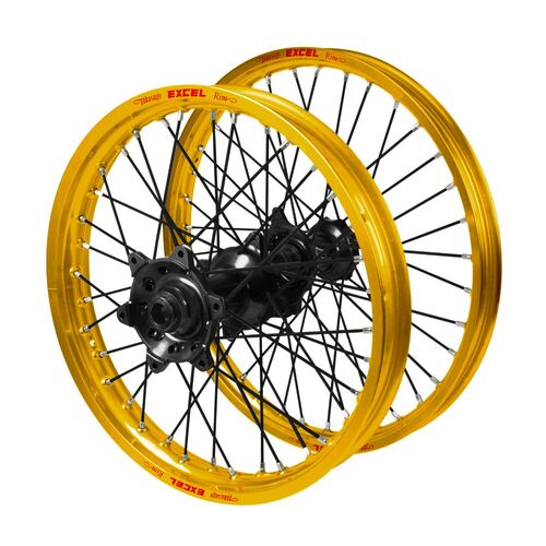 Gas Gas Haan Black Hubs / Excel Gold Rims / Black Spokes Wheel Set MC 125 2021-2023 (21*1.6 / 18*2.15)