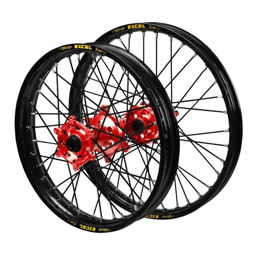 Gas Gas Haan Red Hubs / Excel Black Rims / Black Spokes Wheel Set MC 125 2021-2023 (21*1.6 / 18*2.15)