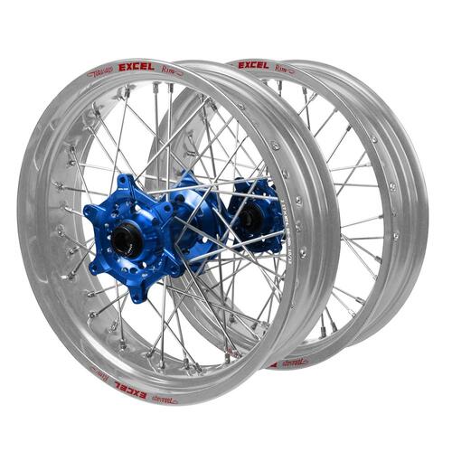 Gas Gas Haan Blue Hubs / Excel Silver Rims Supermotard Wheel Set MC 125 2021-2023 (17*3.5 / 17*4.25)