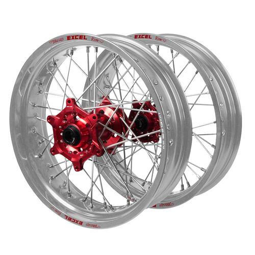 Gas Gas Haan Red Hubs / Excel Silver Rims Supermotard Wheel Set MC 125 2021-2023 (17*3.5 / 17*4.25)