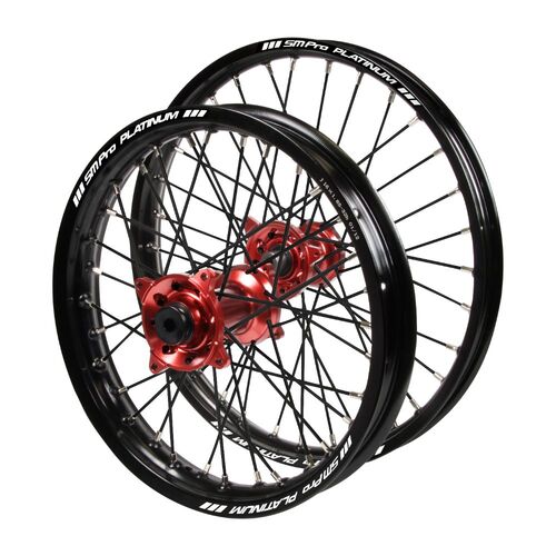 Honda Haan Red Hubs / SM Pro Platinum Junior Black Rims / Black Spokes Wheel Set CRF 150 RB (Big Wheel) 2007-2024 (19*1.40 / 16*1.85 OE)