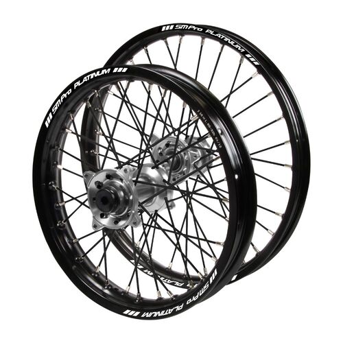 Honda Haan Silver Hubs / SM Pro Platinum Junior Black Rims / Black Spokes Wheel Set