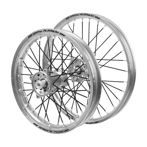 Honda Haan Silver Hubs / SM Pro Platinum Junior Silver Rims / Black Spokes Wheel Set CR 80 R (Small Wheel) 1996-2002 (17*1.40 / 14*1.60 OE)