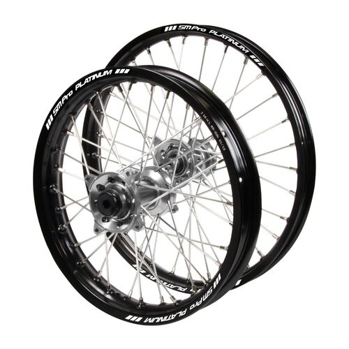 Honda Haan Silver Hubs / SM Pro Platinum Junior Black Rims Wheel Set CRF 150 RB (Big Wheel) 2007-2024 (17*1.40 / 14*1.60)