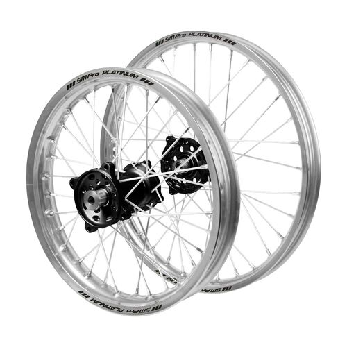 Honda Haan Black Hubs / SM Pro Platinum Junior Silver Rims Wheel Set CR 80 R (Big Wheel) 1996-2002 (17*1.40 / 14*1.60)