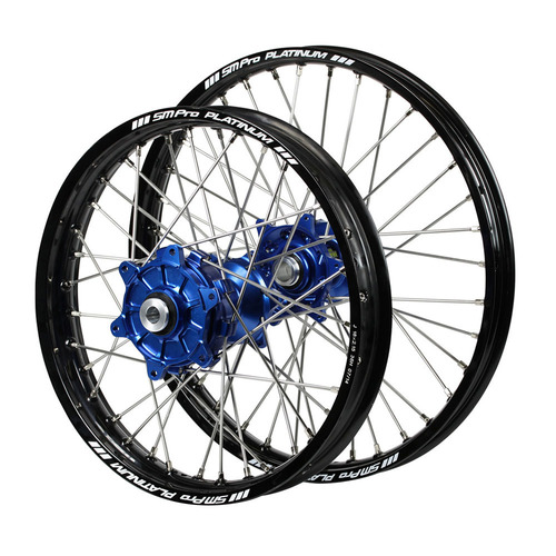 Honda Haan Cush Drive Blue Hubs / SM Pro Platinum Black Rims Wheel Set CR 250 R 2002-2007 (21*1.6 / 18*2.15)